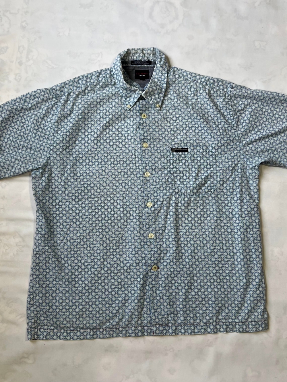 Tommy Hilfiger Light Blue Geometric Short-Sleeve Button-Down Shirt